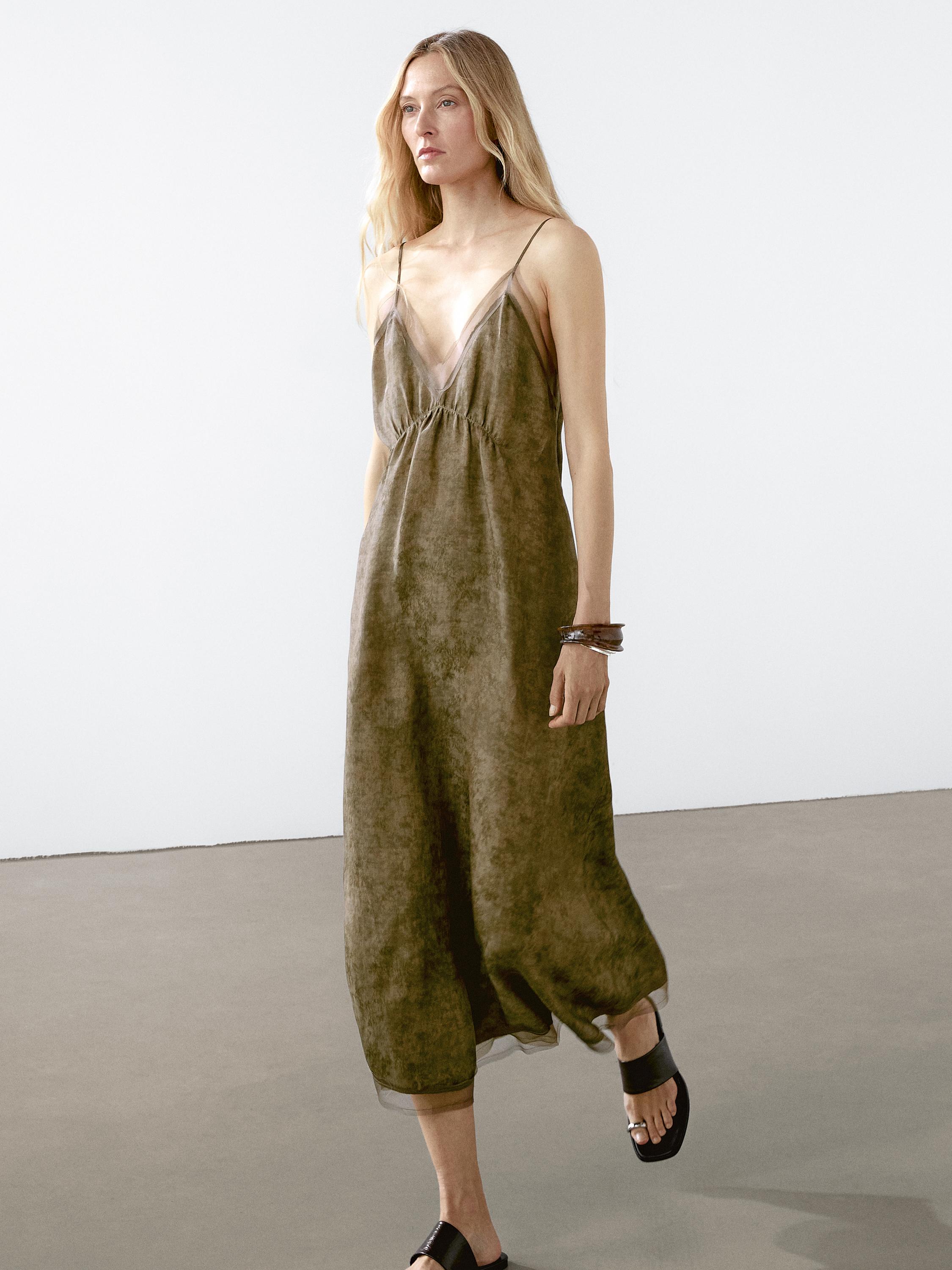Midi slip dress with sheer detail